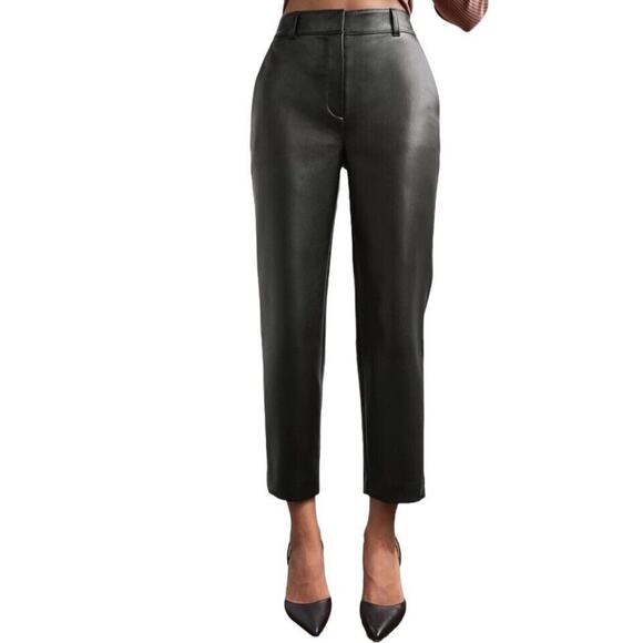 Aritzia Babaton Faux Leather Cropped Pants Women 12 Black Command High Rise - Picture 1 of 16